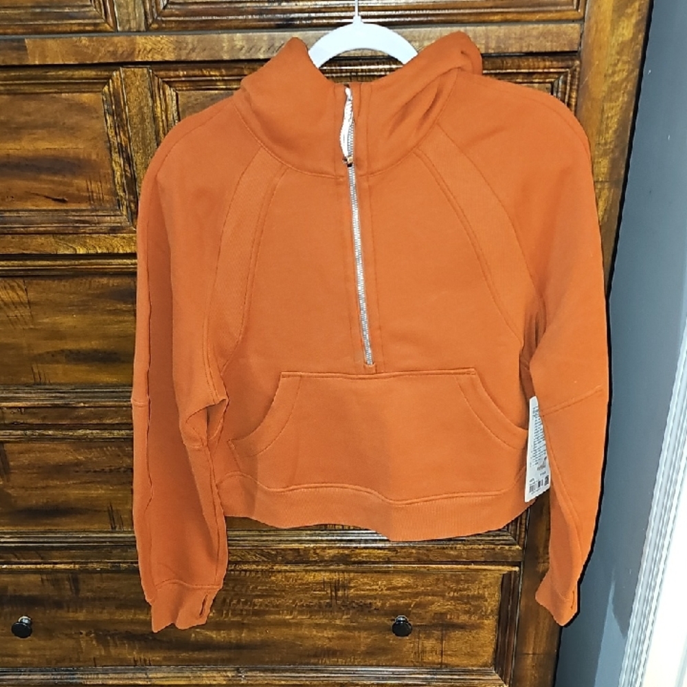 Lululemon Scuba Oversized Half Zip Burnt Orange Hoodie. Waist Length, BUOJ. XS/S